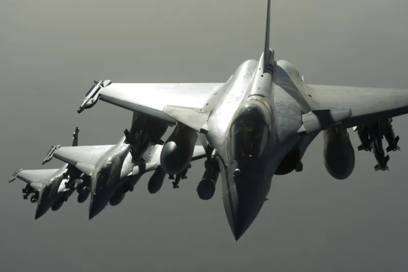 An ECPAD handout photo shows French Army Rafale fighter jets in operation as France launched its first air strikes against Syria