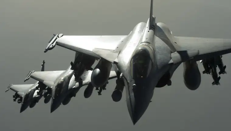 An ECPAD handout photo shows French Army Rafale fighter jets in operation as France launched its first air strikes against Syria