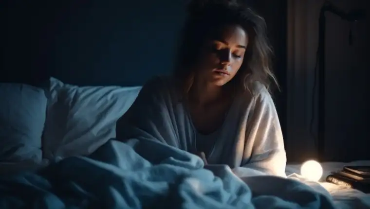Young woman resting in dark, lonely bedroom generative AI