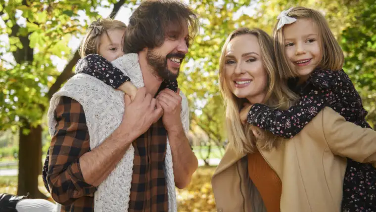 Cheerful family in actively spending time