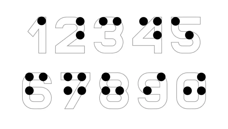 Braille alphabet numbers. English version of Braille alphabet. Numbers for vision disable blind people