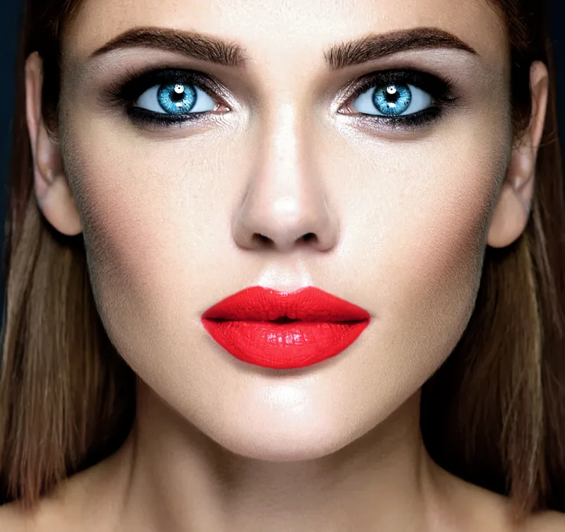 sensual glamour portrait of beautiful woman model lady with fresh daily makeup with pink lips  and clean healthy skin face