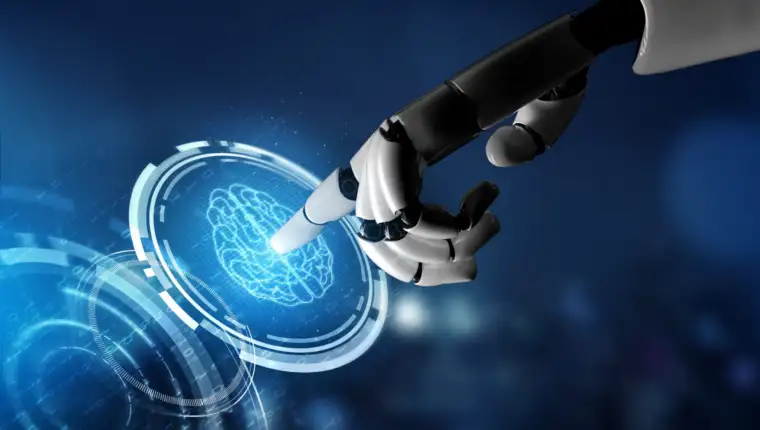 Futuristic robot artificial intelligence concept.