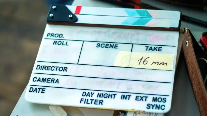 Clapper board on the movie set