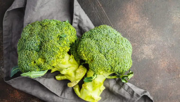 Sliced raw broccoli isolated on a dark background, top view, cop