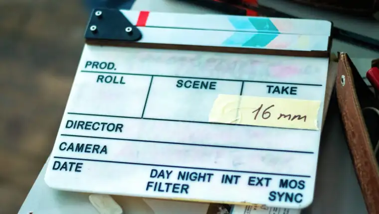 Clapper board on the movie set