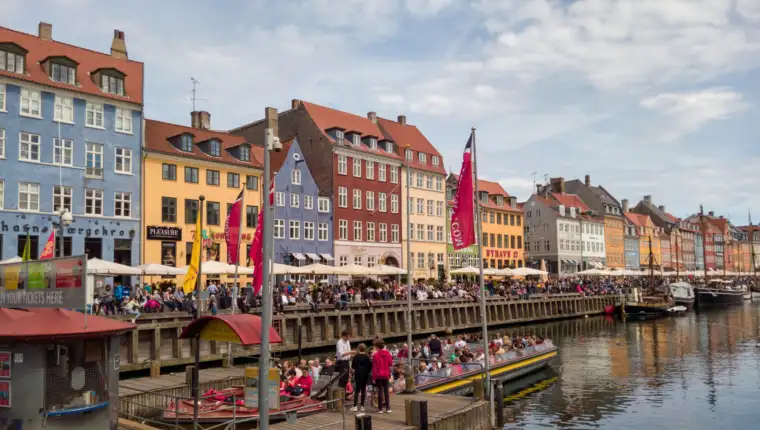 Colorful building facades along the Nyhavn Canal at Copenhagen Denmark