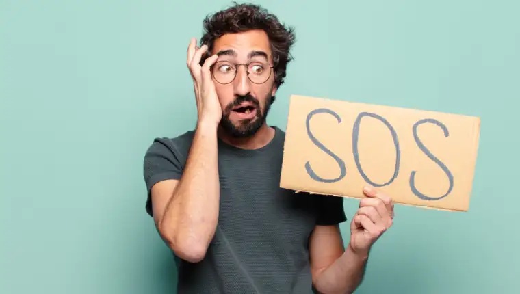 young bearded man. sos or crisis concept