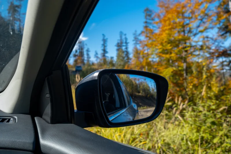 Autumn Reflection in Car Side Mirror
