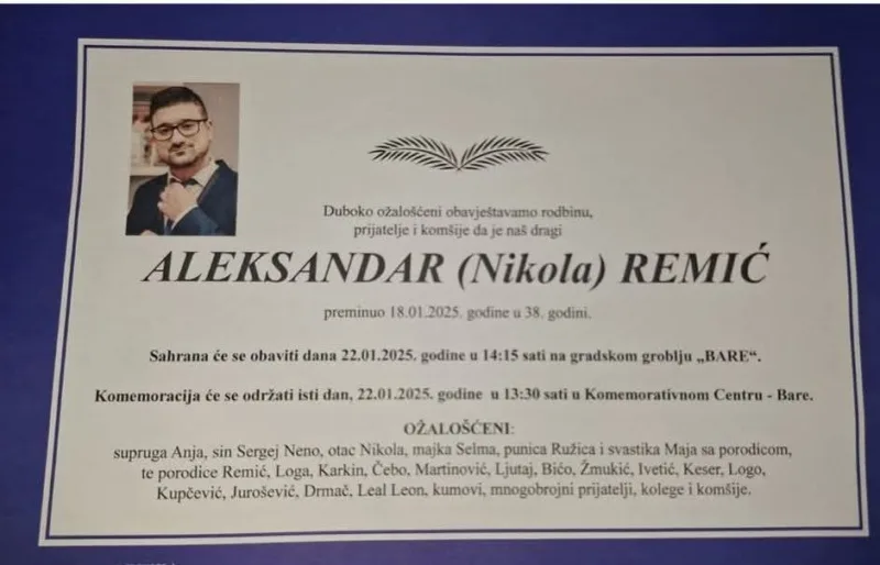smrtovnica aleksandar remić