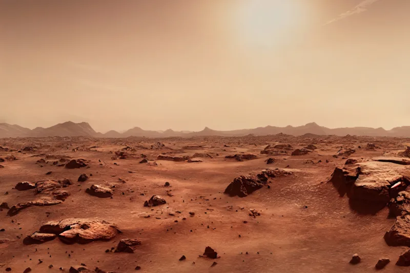 Martian landscape. Rocky Martian desert. 3d rendering