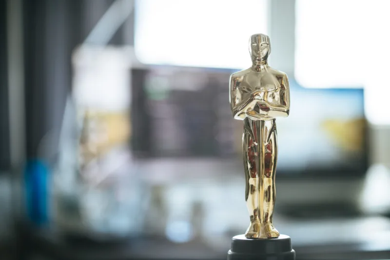 Oscar and film concept: Close up of Oscar trophy