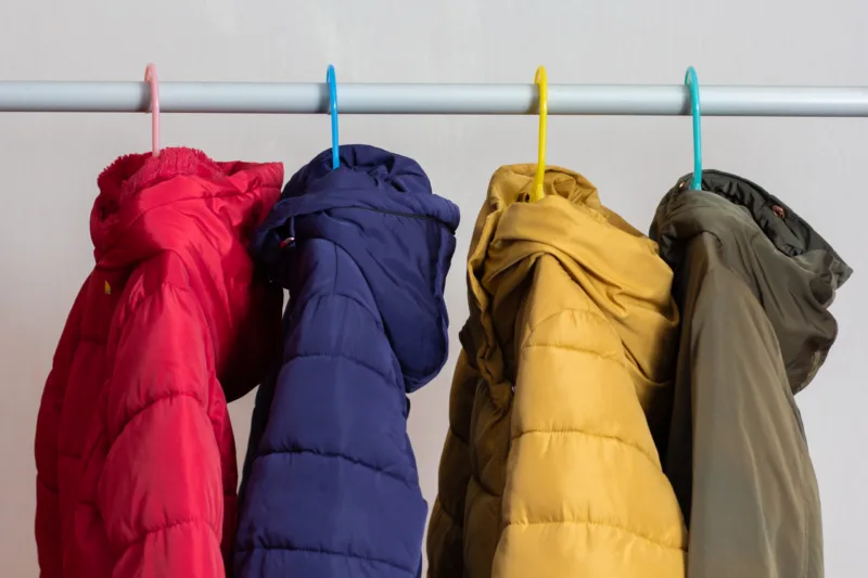 Rank of down jackets hanging