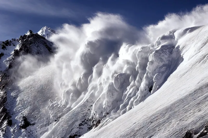 Dangerous horizontal avalanche flow in high mountains