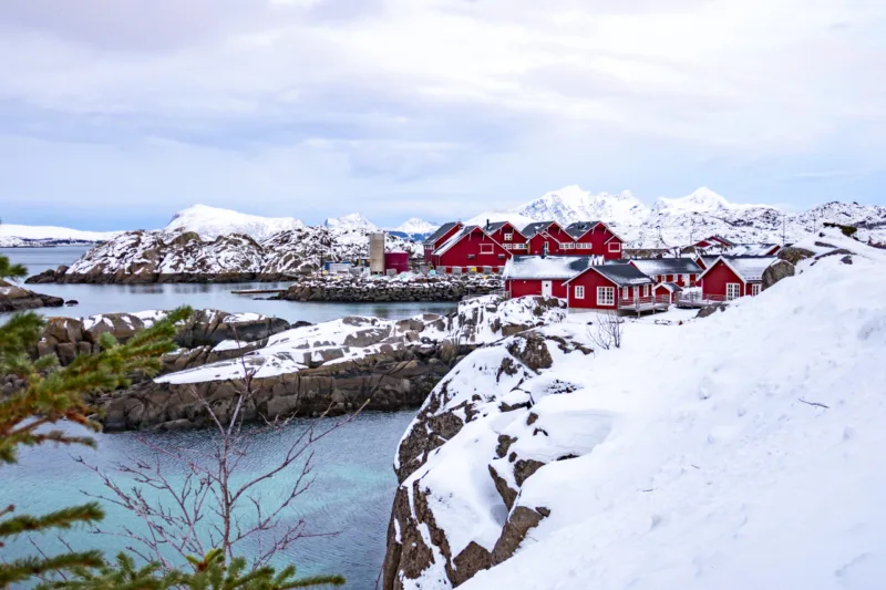 landscape photography. Cloudy winter view of Nusfjord town, Norw