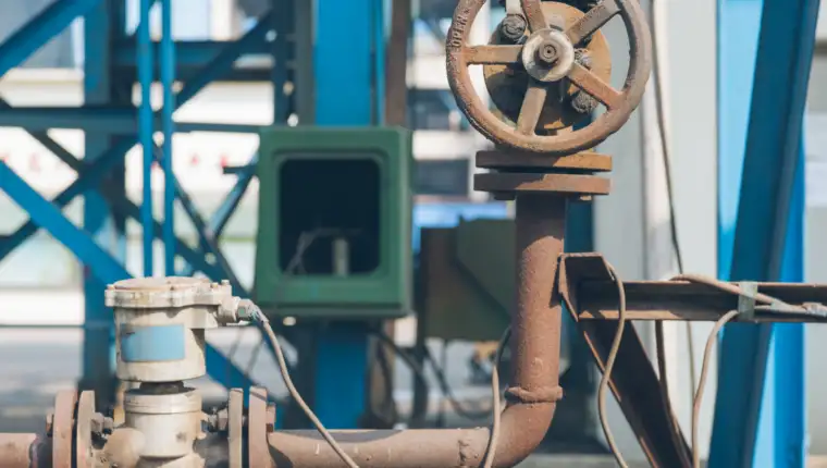 steel pipelines and cables in a plant