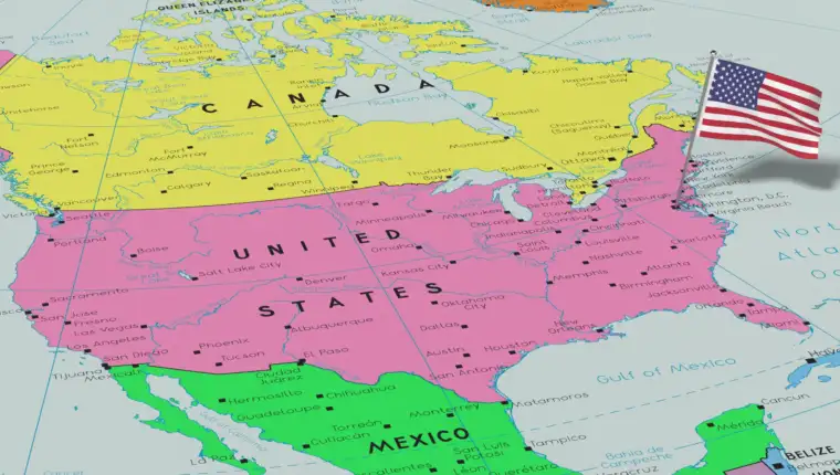 USA, Washington - national flag pinned on political map - 3D ill
