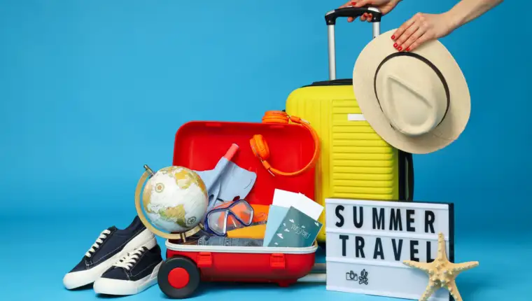 Suitcase, luggage, baggage for summer travel and vacation