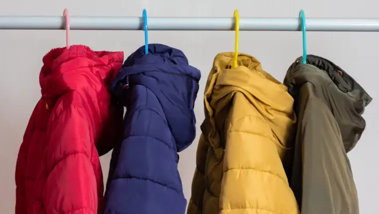 Rank of down jackets hanging