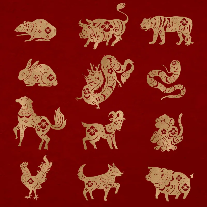 Chinese New Year animals vector gold animal zodiac sign stickers