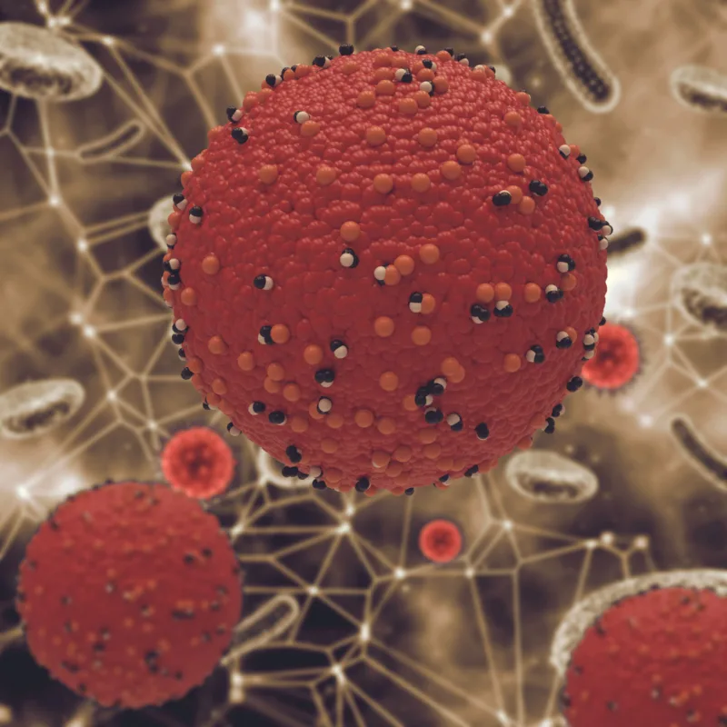 3D medical background with abstract measle virus cells