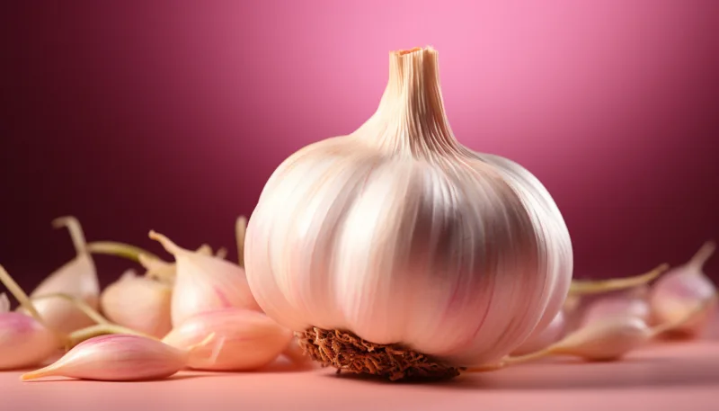 Fresh garlic clove, healthy seasoning for gourmet vegetarian meals generated by AI