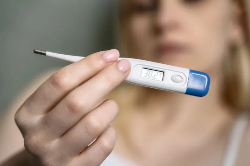 Close-up,Thermometer.,Mother,Measuring,Temperature,Of,Her,Ill,Kid.,Sick