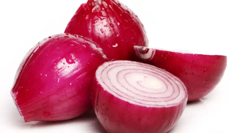 Red onion over white background