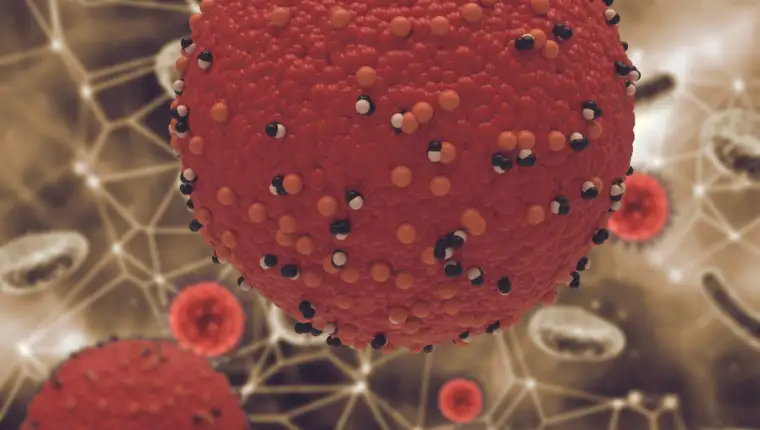 3D medical background with abstract measle virus cells