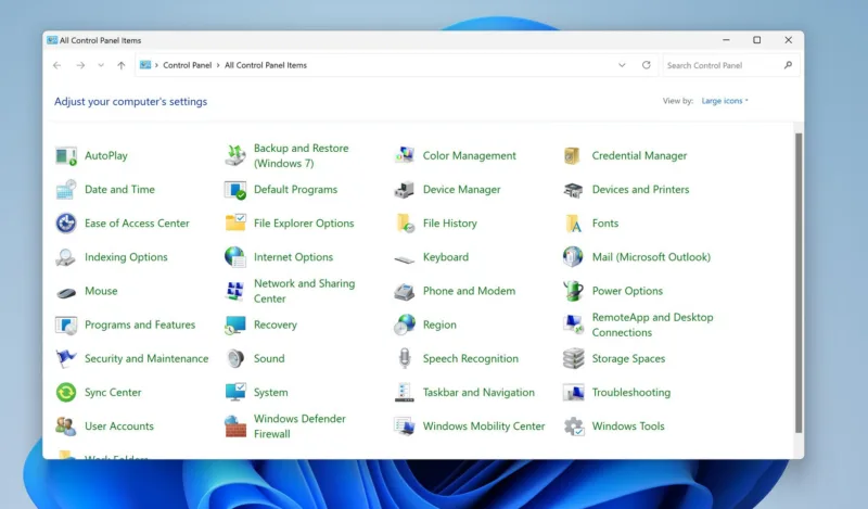 windows control panel