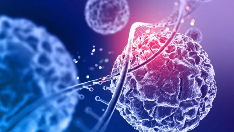 3d medical background with close up of virus cells and DNA stran