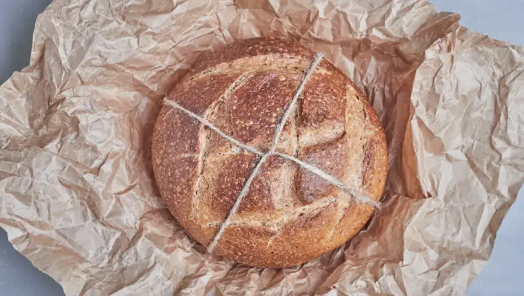 Handmade round bread bun on the paper