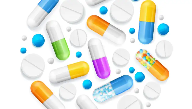 Realistic Detailed 3d Pills and Tablets Round Design Template Concept. Vector