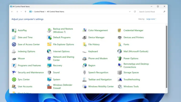 windows control panel