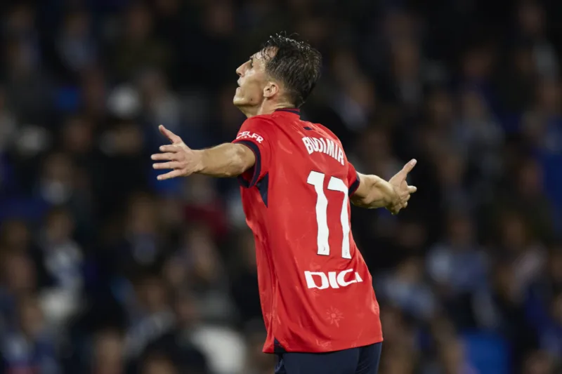 Real Sociedad v CA Osasuna - LaLiga EA Sports Ante Budimir of CA Osasuna celebrates after scoring goal during the LaLiga