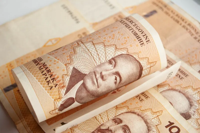 A,Collection,Of,100,Convertible,Mark,Bosnian,Currency,Bills.