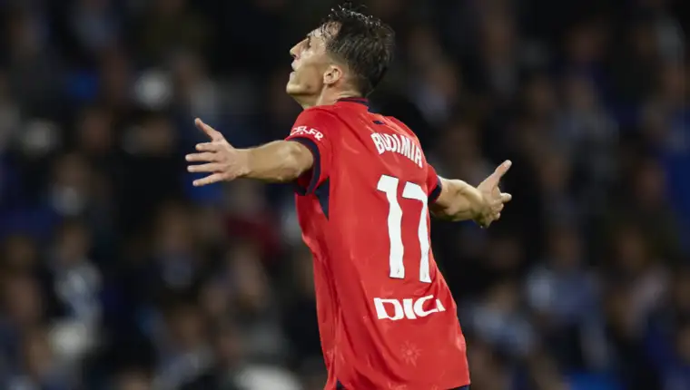 Real Sociedad v CA Osasuna - LaLiga EA Sports Ante Budimir of CA Osasuna celebrates after scoring goal during the LaLiga
