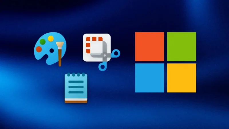 Notepad, Paint i Snipping Tool windows