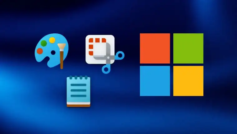Notepad, Paint i Snipping Tool windows