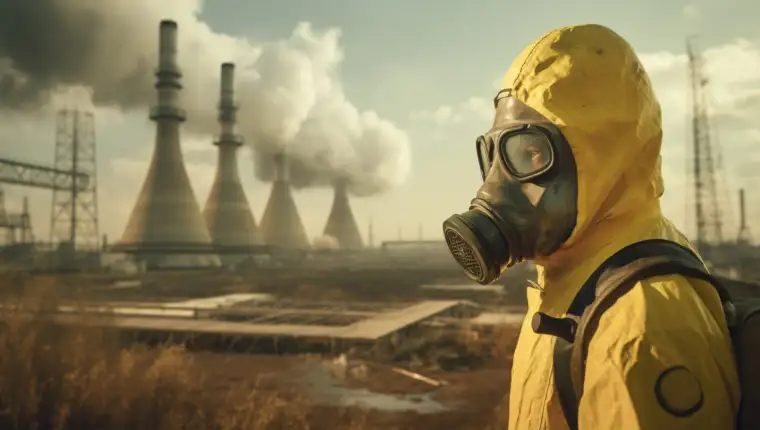 person-hazmat-mask-outside-nuclear-power-plant