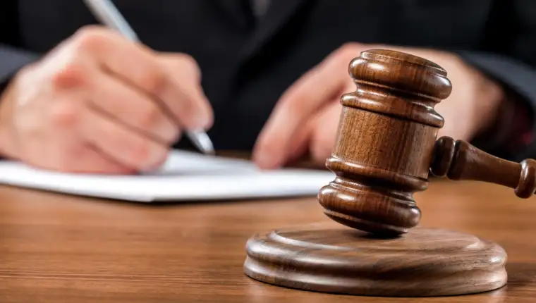 Close up gavel judge with lawyer working at courtroom.