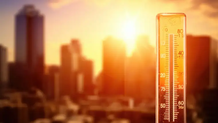 thermometer-background-city-setting-sun-thermometer-with-high-temperature-city-with-glowing-sun-background-ai-generated