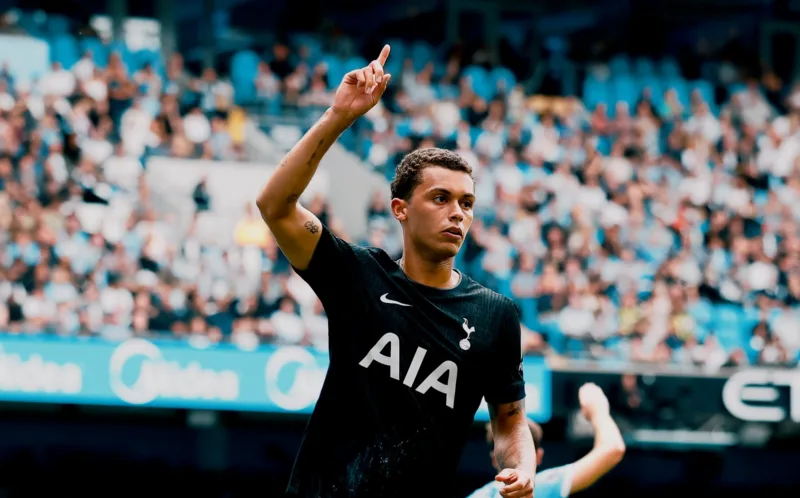 Brennan Johnson of Tottenham Hotspur celebrates their first goal