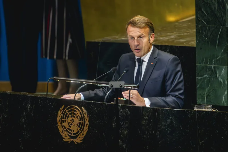 Emanuel Macron haelt Eroeffnungsrede bei UN Generalversammlung