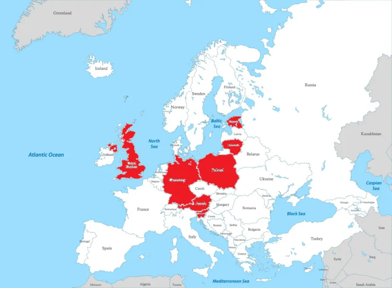 Political map of Europe with borders