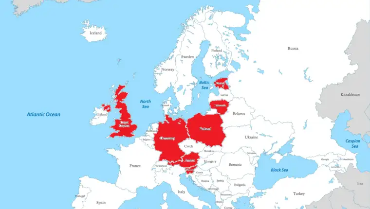 Political map of Europe with borders