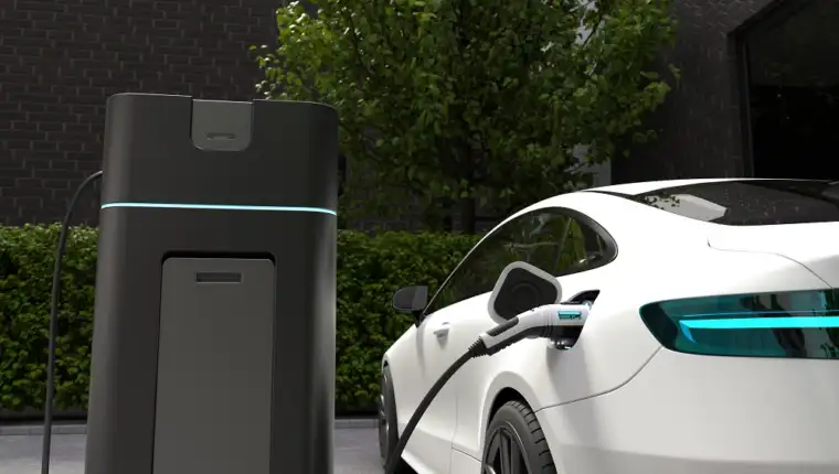 Electric car charging at home, Clean energy filling technology.