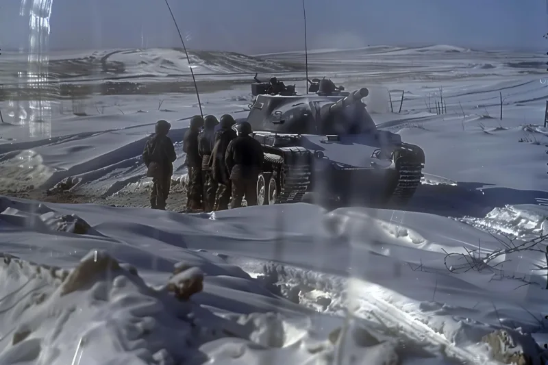 Soldiers tank snowy landscape 1