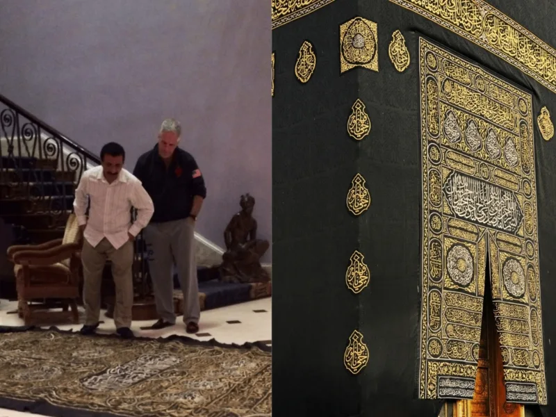 Epstein files kaaba kiswah allegedly laid on floor