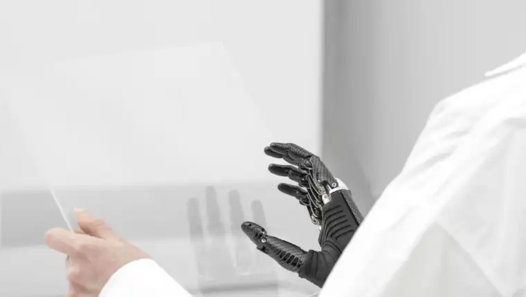 Close up woman with hand prototype
